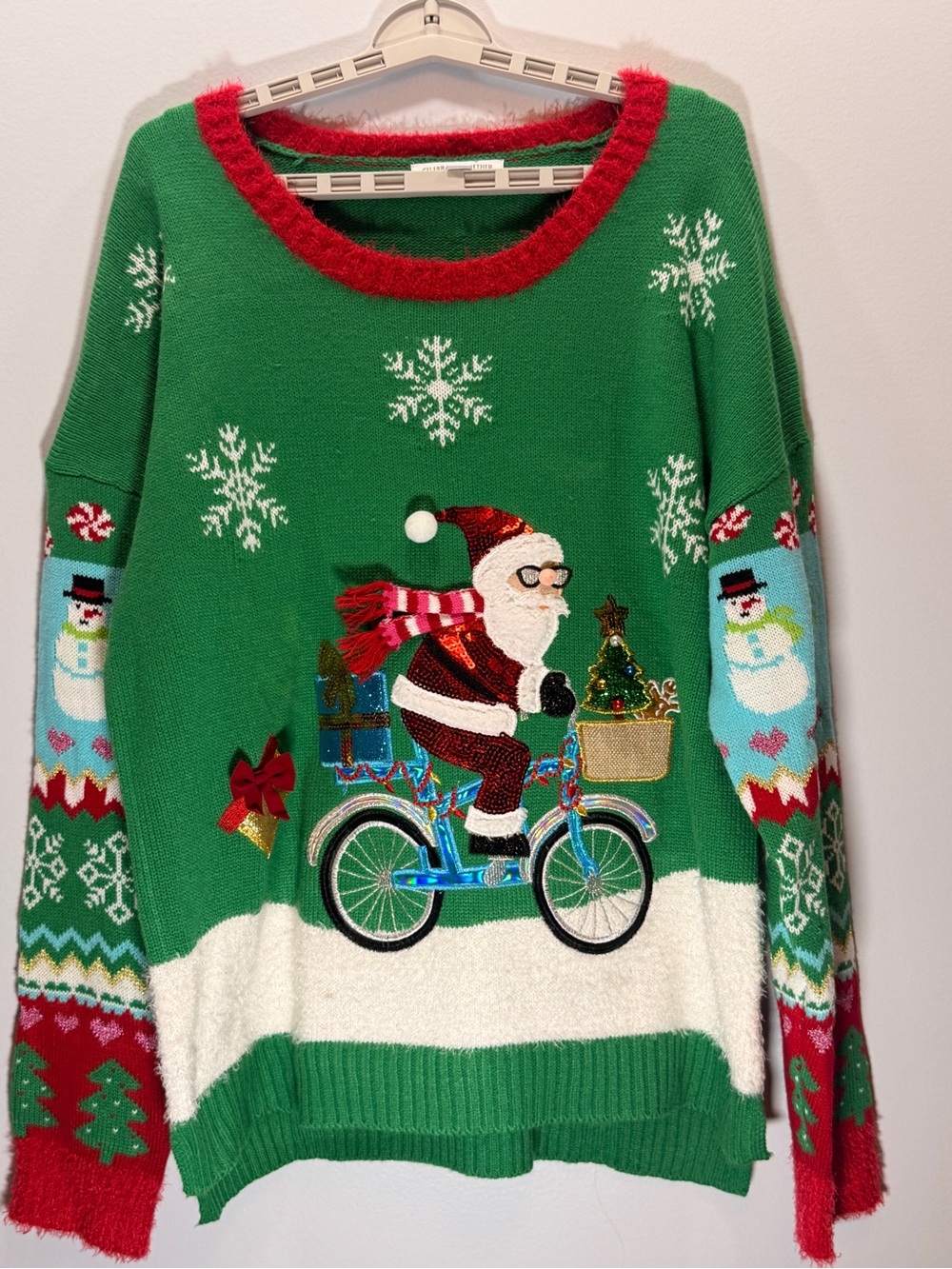 Green Holiday Santa Bicycle Crewneck Sweater
